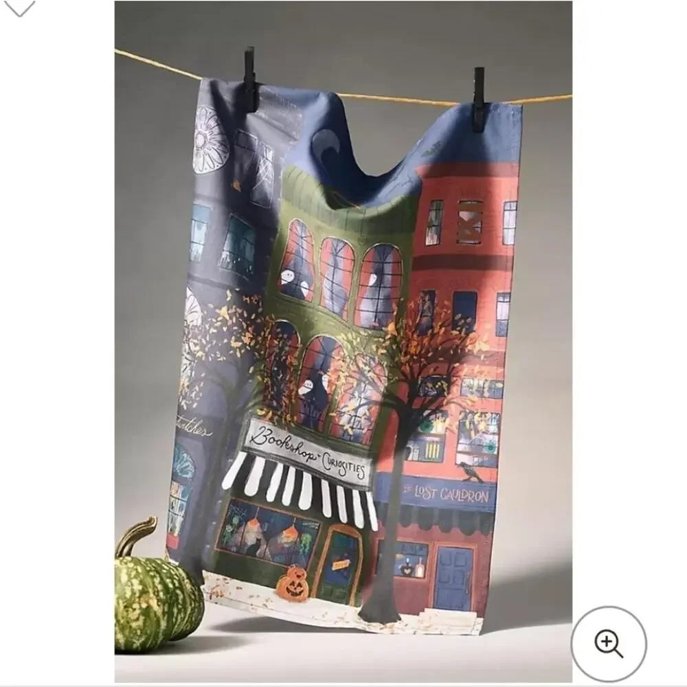 AnthropologieSpooky Bookstore Dish Towel New